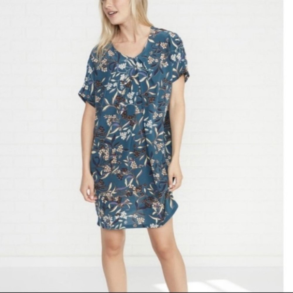 AMOUR VERT Silk Floral Aegean Blue Dress Boho